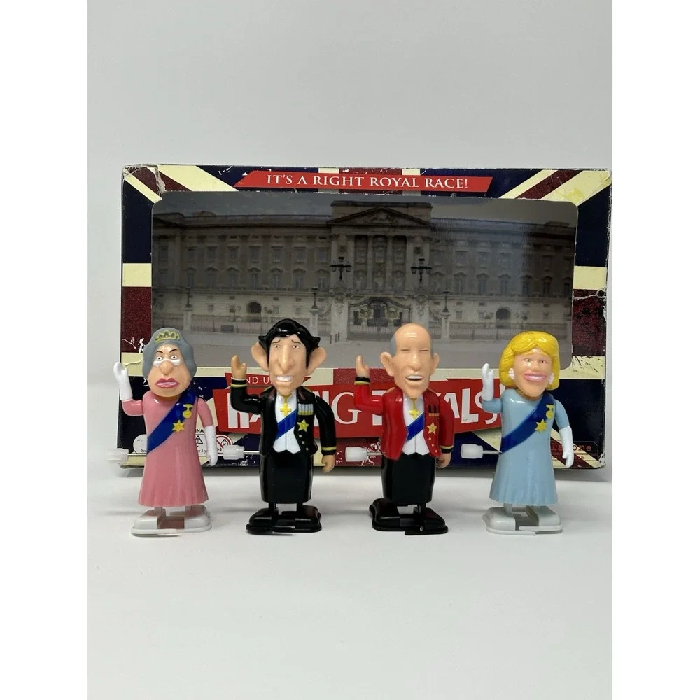 Vintage Paladone Wind Up Racing Royals Queen Elizabeth, Duchess Camilla, Charles